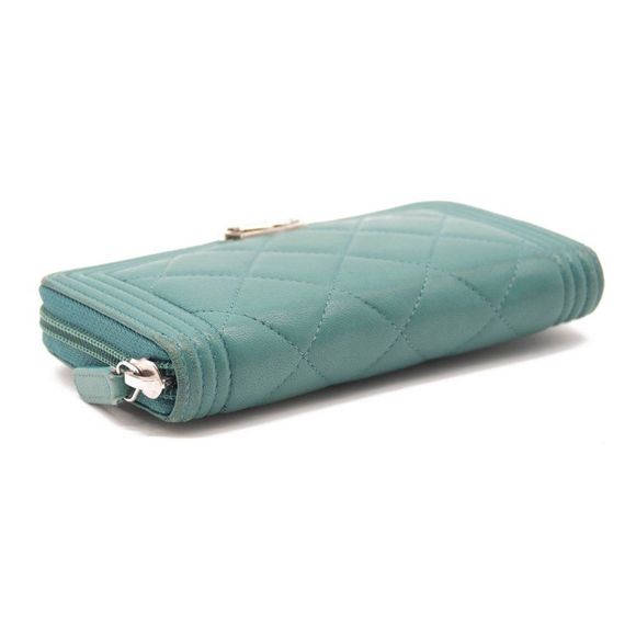 Lambskin Quilted Small Boy Zip Around Wallet Teal - Picture 5 of 12